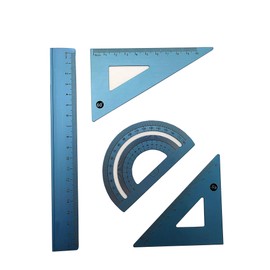 Accod Aluminum Alloy Ruler Set Stainless Steel Scale Ruler Math Geometry Tool 4 in One Measuring Ruler for Student Drawing and Measurement. (Blue)
