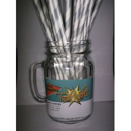 METALLIC SILVER Candy Striped, Vintage Paper Drinking Straws100 count - TWILIGHT PARTIES