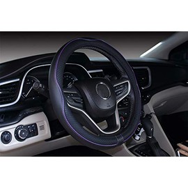 Istn Microfiber Leather Car Steering Wheel Cover Universal 15 inch/38cm Breathable Anti-slip Protector for Auto/SUV (Black Purple)