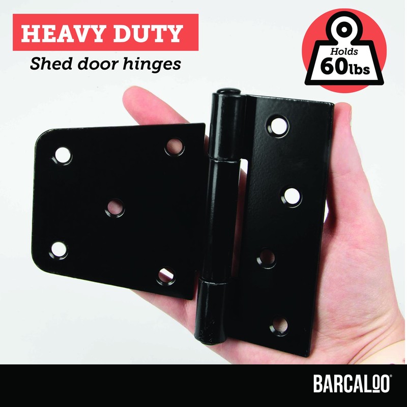 Barcaloo Heavy Duty Square Shed Door Hinges, 6 Pack -