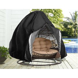 Patio Hanging Egg Chair Cover 420D Outdoor Double Wicker Egg Swing Covers Waterproof Patio Swing Loveseat Dust Protector 91x80 inches Black