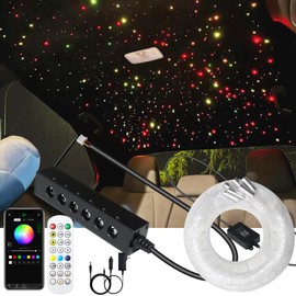 AZIMOM 6LED Colorful Fiber Optic Starlight Headliner Kits Fiber 240pcs*0.03in*6.5ft Strands APP& Remote Control Mix Color Chase Timing Fiber Optic Star Light for Car Home Sky Star Decoration