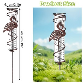 KBIBCK Rain Gauge for Garden, Rain Gauge for Garden, Frost-Proof, Rainfall Meter with Ground Spike, Outdoor Rain Gauge Glass Rainwater Gauge, Bird Rain Meter for Garden, Lawn, Yard (Flamingo)