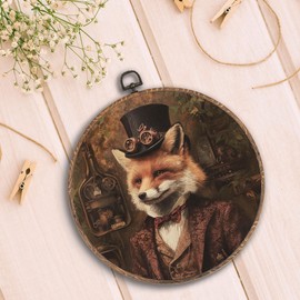 Hxlac Vintage Fox Round Wall Art Framed, Dark Moody Fox Round Wall Decor, Rustic Farm Animal Hanging Canvas Prints Wall Sculptures for Farmhouse Home Living Room Bedroom Decor, 10x10 Inch