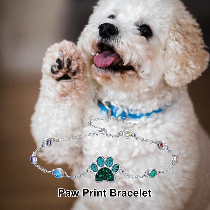 HUKKUN Paw Print Bracelet Sterling Silver Dog Chakra Bracelet Paw