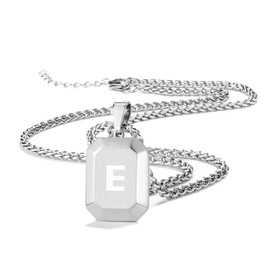 Miss Chipmunk Initial A-Z Necklace for Men Boys, Stainless Steel Black Square Letter Pendant Chain for Men, 20 + 2 Inch Wheat Chain Alphabet Monogram Dog Tag Necklaces Jewellery Gifts, Stainless Steel