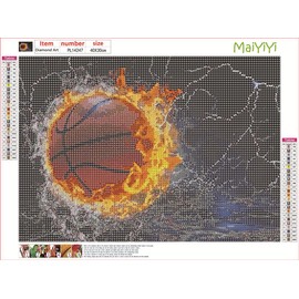 MaiYiYi Basketball Diamond Painting by Numbers, 5D Full Round Drill Flame Basketball Diamond Painting Arts Crafts Kit for Adult Beginners Ball Enthusiast (40X30 CM)