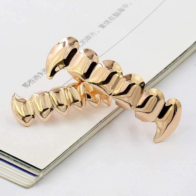 18K Gold Silver Plated Hip Hop Vampire Fangs Top Bottom