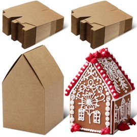 Cholemy 50 Pcs Christmas Gingerbread Houses Kit House Shaped Boxes Cardboard Christmas Crafts DIY Build Gingerbread House Supplies for Boy Girl Kids Holiday Fun Party Game Decorating(Brown)
