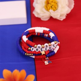 INENIMARTJ 4th of July Bracelets for Women USA Patriotic Beaded Stackable Bracelet Red White and Blue American Flag Bracelet July 4th Bracelets for Women Independence Day Accessories (style B)