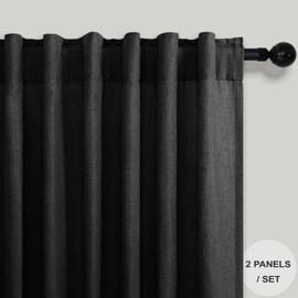 Pitalk Black Linen Sheer Curtains 72 Inch Length for Bedroom Man Cave 2 Panel Back Tab Pocket Light Filtering Semi Privacy Modern Industrial Farmhouse Curtains for Living Room Gothic Decor 52x72 Long