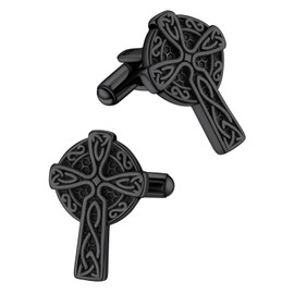 Stainless Steel Cufflinks for Men, Retro Style Celtic Cross Button Studs Cuff Link, Black Cufflinks for Wedding Groomsmen