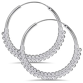 Materia Women's Creole Earrings 925 Silver with Pendant Balls Oriental Earrings in 20 and 30 mm, Silver