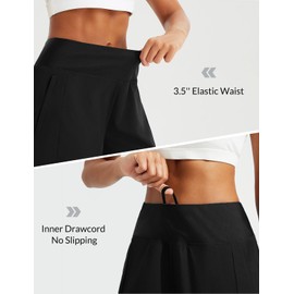 BALEAF Women's Swim Shorts High Waisted Tummy Control Modest Swimsuits Bottoms Quick Dry 5'' Board Shorts with Pockets Black M