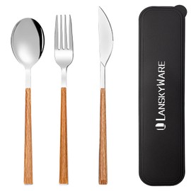 Portable Utensils Set with Case 18/8 Stainless Steel Silverware Sets Reusable Utensils Set Knife Fork and Spoon with Case 3 PCS Set Ideal for Travel Camping