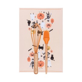 Danica Boo Crew SET/3, 9"  Whisk,  8" Brush, 18"Wx28"L Cotton Dishtowel, Silicon