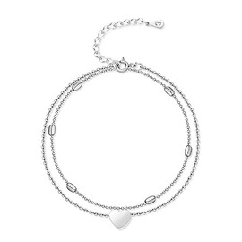 MARLION JEWELS Fußkettchen für Damen Doppelkette mit einem Herz. Elegantes Fußkette Damen aus vergoldetem/versilbertem Edelstahl elegant und raffiniert. Boho Schmuck perfekt für Frauen (Versilberung)