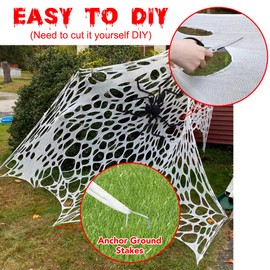 Halloween Spider Web Decoration Outdoor, Giant 600 Sqft Stretchy Cut-Your-Own Flexible Webbing for Halloween, DIY Spooky Cobweb Netting with Ground Stakes for Haunted House, Yard, Party Supplies