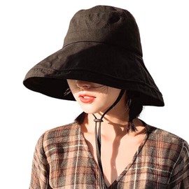 adelphos HAT1 Women's UV Protection Hat, Wide Brim, Chin Strap, UV Protection, Large Size, Folding, Black