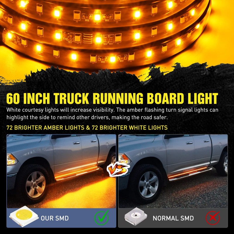 Nilight Truck Running Board Lights 2PCS 60 Inch LED Side