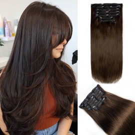 Royaomis Clip in Hair Extensions Real Human Hair, 16inch 120g 7pcs Human Hair Clip in Extensions for Women, Remy Dark Brown Hair Extensions Clip Ins, Soft & Natural Human Hair Extensions（16-#2）