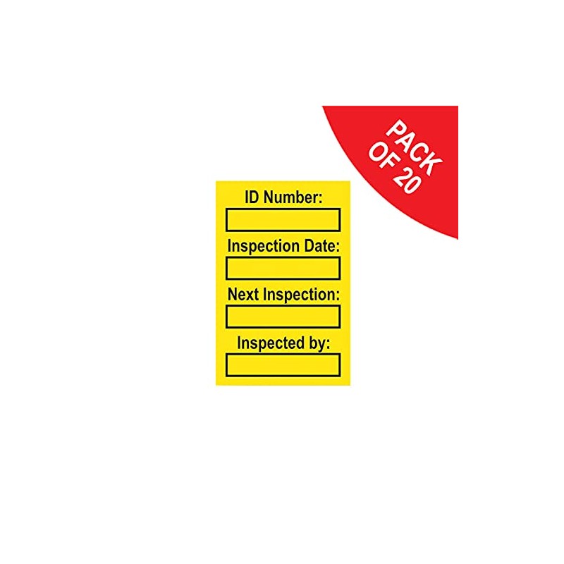 Harness Inspection Tags Pack of 20 Yellow Polypropylene 31mm x