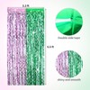 4 Pcs Green Pink Splicing Tinsel Backdrop, Wavy Fringe Backdrop,