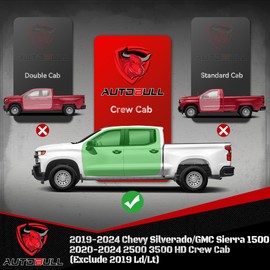 Crew Cab Running Boards Side Steps Compatible with 2019-2024 Chevy Silverado & GMC Sierra 1500 (Excl 2019 Ld/Lt), 2020-2024 2500 HD 3500 HD, Black Textured Aluminum Nerf Bars