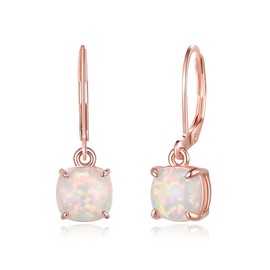 EVER FAITH Dainty Created Opal Earrings for Women Girls White Glamour Round October Birthstone Dangle Hook Earrings, Opal, Cubic Zirconia