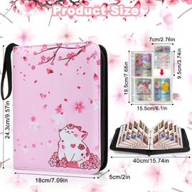 Sammelkarten Album, Sammelalbum Karten mit 4 Taschen, Halten von 400 Karten, 50 Abnehmbare Hüllen, PU Tragbar Wasserdicht Karten Halter Heft für Mädchen