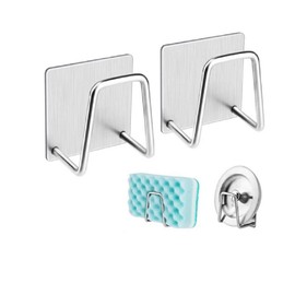 TIKA 4 Pcs Stainless Steel Adhesive Sponge Holder -Kitchen Sink Caddy for Accessories