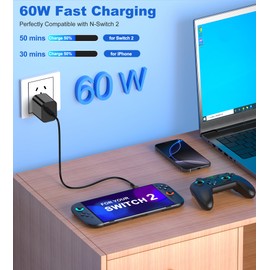 PD 60W Netzteil für NS/NS2 mit 1,5m USB-C Ladekabel, Elegamefy Schnellladegerät Kompatibel mit OLED/Lite/Handys/Tablets/Laptops