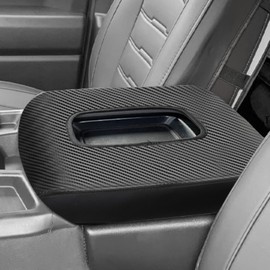 RIDLOG Center Console Cover Fit for 2019-2024 Silverado Sierra Jump Seat Leather Arm Rest Armrest Cover Durable Console Cover Replacement for Trucks (Black Carbon Brazed Leather)