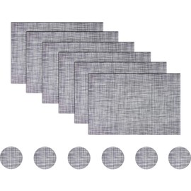 BECHEN Placemats with Coasters Set of 6, Vinyl Heat-Resistant Table Mats Washable Plastic Kitchen Placemats for Dining Table Indoor Outdoor(45x30 cm, Multi-Grey)