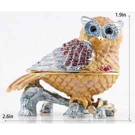 SEVENBEES Hand-painted Owl Trinket Box Hinged Figurine Collectible Ring Holder Owl Decor Jewelry Trinket Boxes