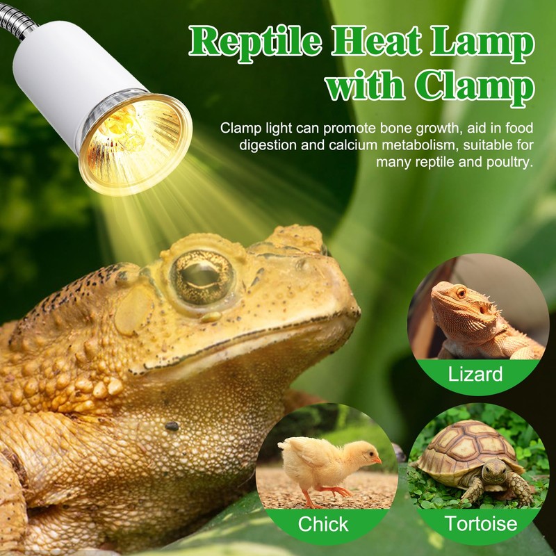 Reptile Heat Lamp,Tortoise Heat Lamp with 40CM Lengthened Gooseneck,Grow Light