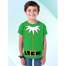 Santa's Helper Elf Christmas Costume Jumbo Print Youth T-Shirt, Youth S, Green