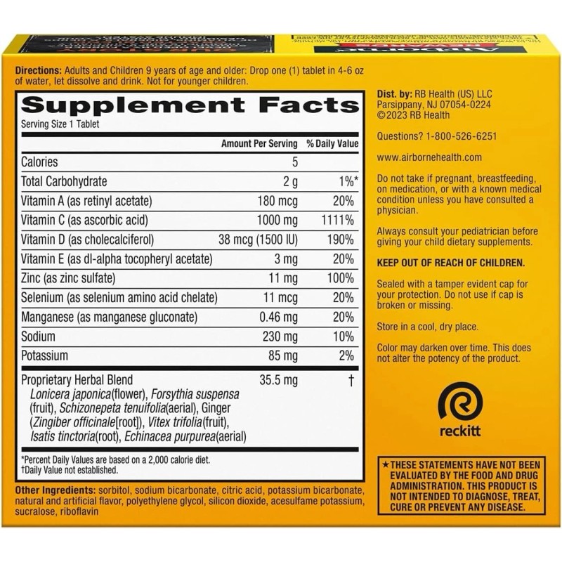 Airborne (2 PK) Airborne 1000mg Vitamin C For Immune Support