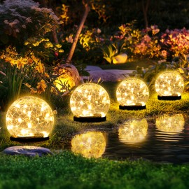 PATIOPIA Solar Lights Outdoor Waterproof Garden Decor, Cracked Glass Solar Globe Lights Outdoor Decorations for Patio Yard Backyard Deck and Porch Balcony Decor (4 Pack Warm White)
