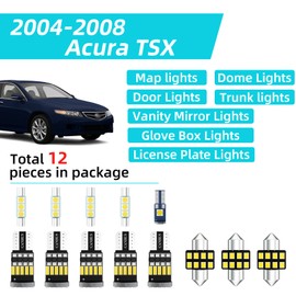 XFLHEHD 12Pcs Interior LED Lights Fits for Acura TSX 2004-2008 Super Bright White 6000K Interior Bulbs Package Replacement + Install Tool