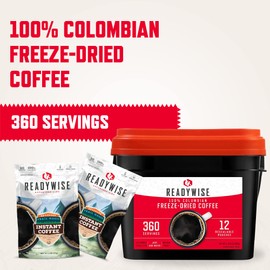 ReadyWise 360-Serving Freeze-Dried Coffee Bulk Bucket, Emergency and Pantry Instant-Coffee Supply, 12 Coffee Bags