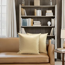 Vfuty Gold Faux Leather Decorative Throw Pillow Cover 18x18 Inch Set of 2 for Living Room Couch Bed Sofa Accent Solid Square Cushion Case,Luxurious Modern Farmhouse Home Decor