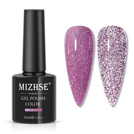 MIZHSE Reflective Pink Gel Nail Polish, Glitter Gel Polish Sparkly Shiny Nail Gel, Soak Off Nail Art Varnish Manicure DIY at Home