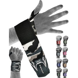 EMRAH weight lifting wrist straps wraps support gym fitness wrap gym lifting weightlifting men women (Camo Grey)