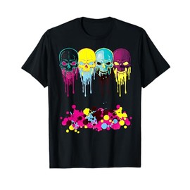 Paint Drip Neon Melting Evil Skull Face T-shirt, Zany Brainy T-Shirt