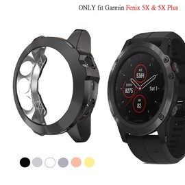 Compatible for Garmin Fenix 5X & Garmin Fenix 5X Plus Watch Accessories Protector Case Soft TPU Shock Proof Scratch Resistant Cover Ultra Thin Protector Shell Bumper (Black)
