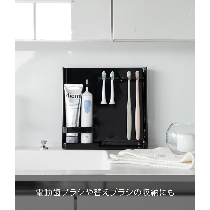 山崎実業(Yamazaki) 目隠し 歯ブラシ ＆ チューブスタンド ブラック 約W22.2×D6×H21.2cm タワー tower 歯ブラシホルダー