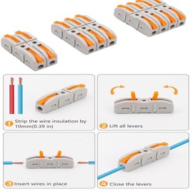 10Pcs Conductor Compact Wire Connectors Splicing Connectors, Lever Nut Splicing Wire Connectors for Circuit Inline 28-12 AWG ConnectorsOne-to-One Quick Terminal Block