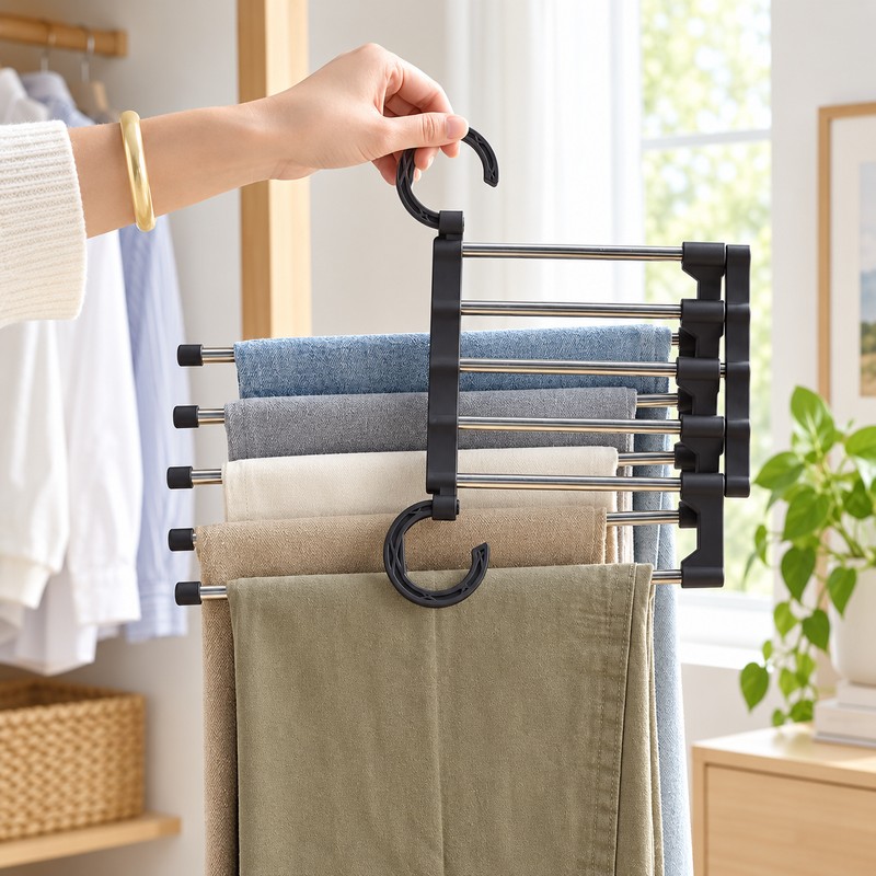 1PC Telescopic Folding Pants Rack, Multi-layer Pants Rack, Pants Hanger,