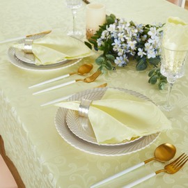 HommxJF 12 Pieces Wave Scroll Damask Jacquard Satin Napkins Light Yellow Cloth Napkins 17 x 17 inch,Water Resistant Spillproof Dinner Napkins for Restaurant Weddings Party Dinner Decoration